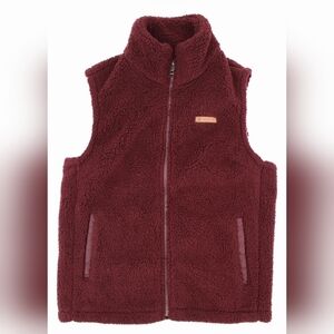 Sage Burgundy Sherpa Fleece Vest Small Plaid Lined